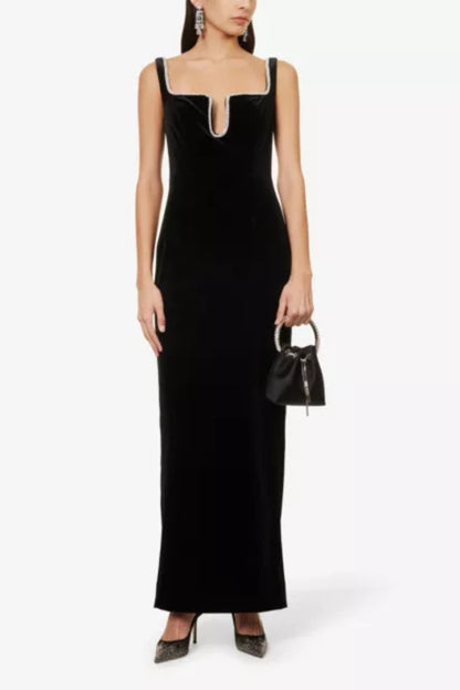 Crystal-embellished velvet maxi dress