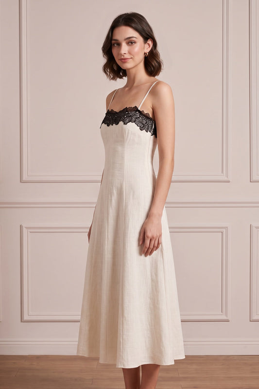 off-white linen-blend A-line dress off-white linen-blend dress - product view 3