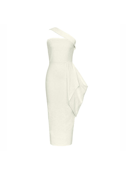 bandage split midi dress in white