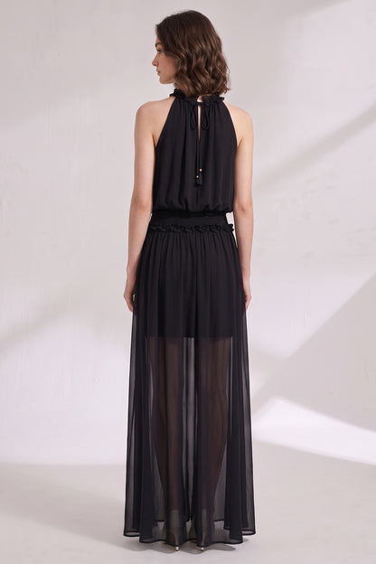 Black Chiffon A-Line Blouson Maxi Dress black chiffon maxi dress - product view 5