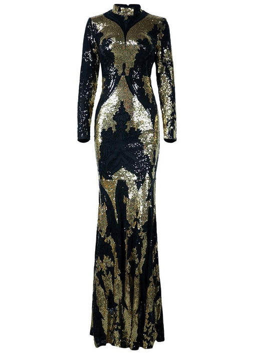 Stand Collar Sequin Prom Dress
