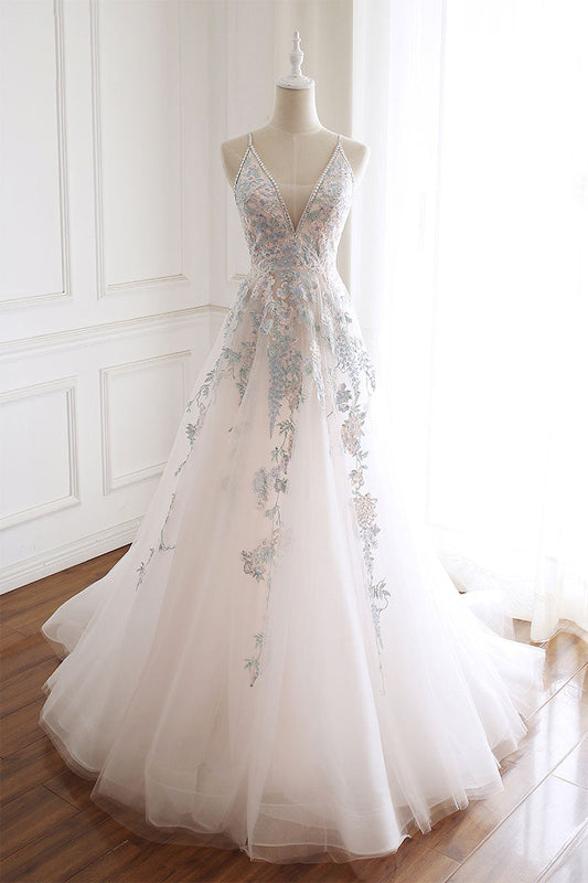 White v neck tulle lace dress