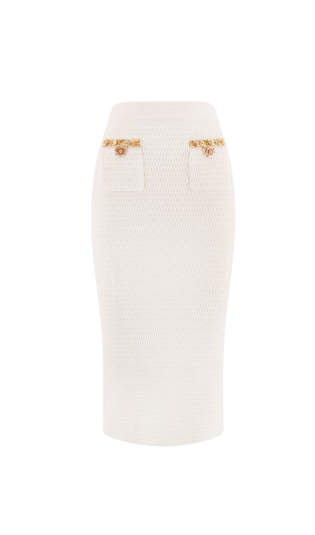 cream lurex knit midi skirt