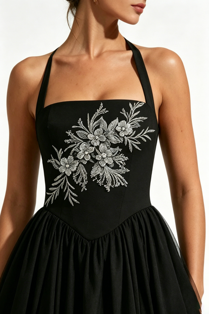 Embroidery Cressida Midi Dress - Black
