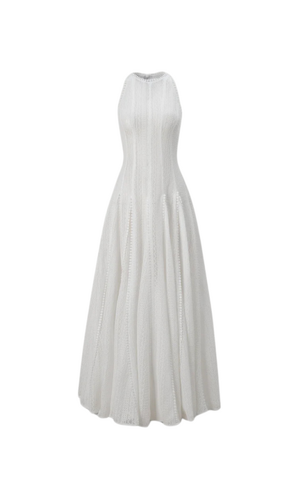 sleeveless lace crochet maxi dress in white