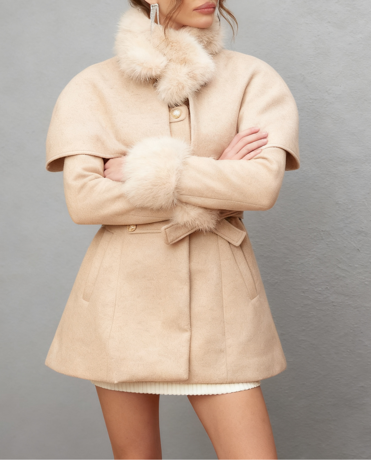 Rosella detachable-cape faux-fur coat