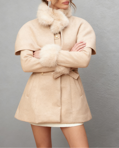 Rosella detachable-cape faux-fur coat