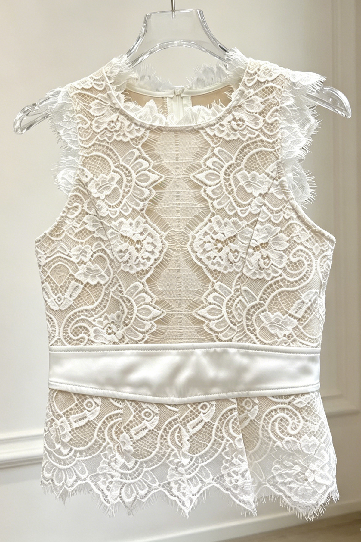High Neck Lace Top & Puffy Tulle Skirt Two-Piece Set