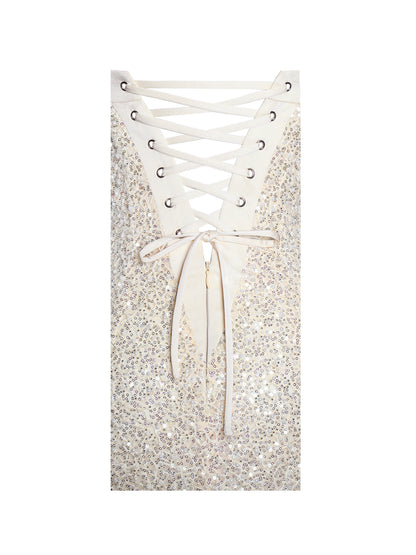 Raizel Gold Beaded Sequin Bodycon Gown with Scarf