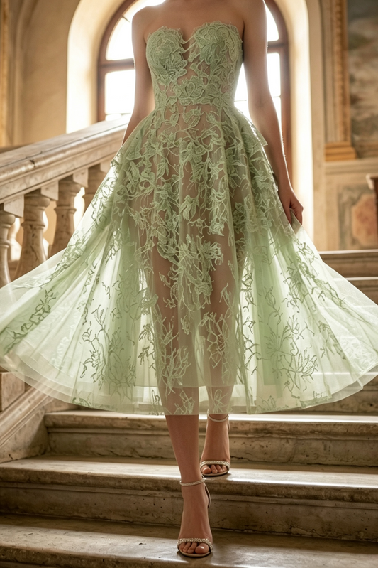 Mint Beaded Lace Midi Dress