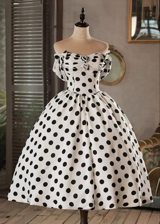 White Wave Point Strapless Dress