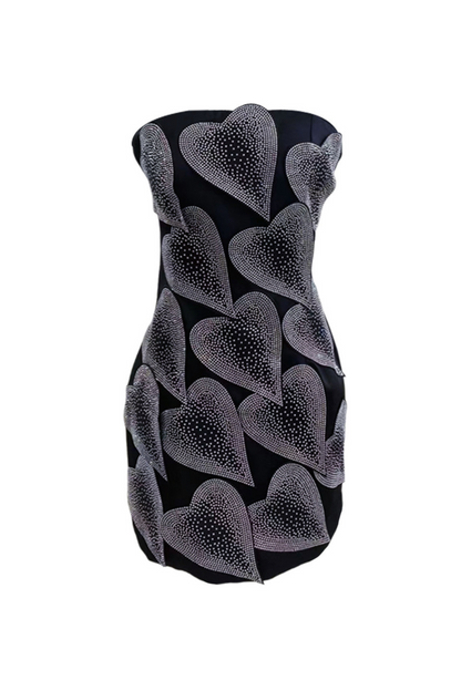 crystal leaf embellished mini dress in black