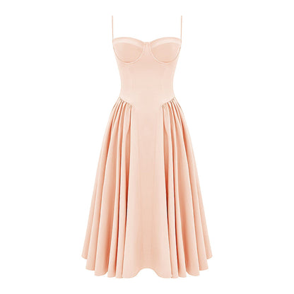 Soleil pink pleated corset midi dress