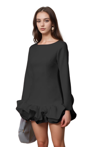 Elodie bubble-skirt mini dress in Black