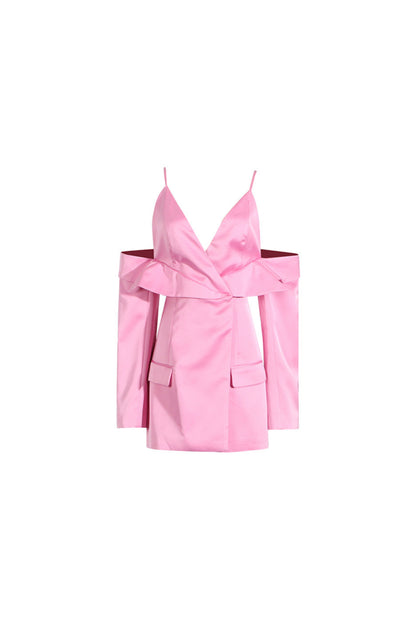 Plunge Draped Satin Blazer in pink