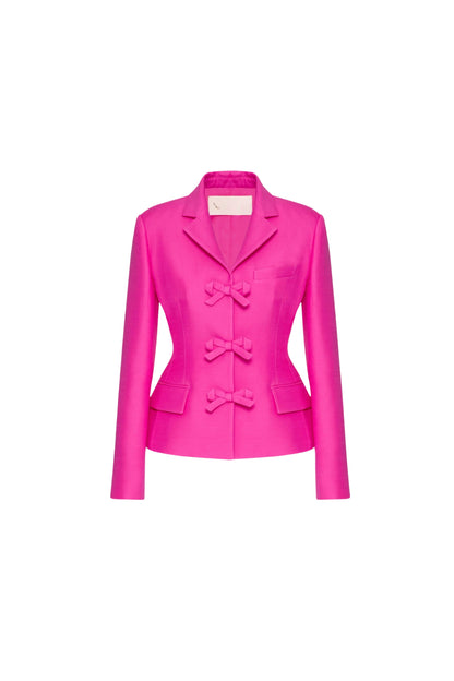 YURI BOW DETAIL CREPE COUTURE BLAZER IN PINK