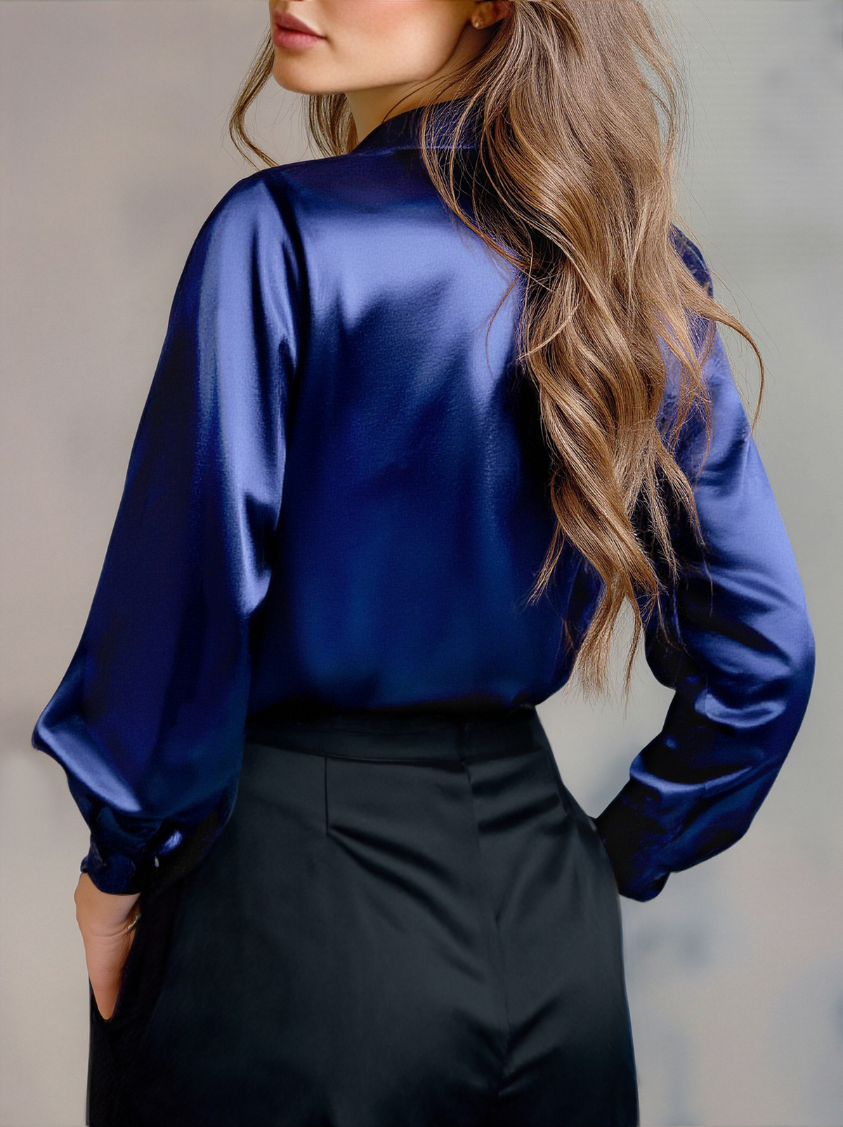 Elegant Black Satin Long Sleeves Blouse