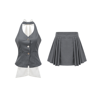 Bonita bow-detail top & skirt matching set