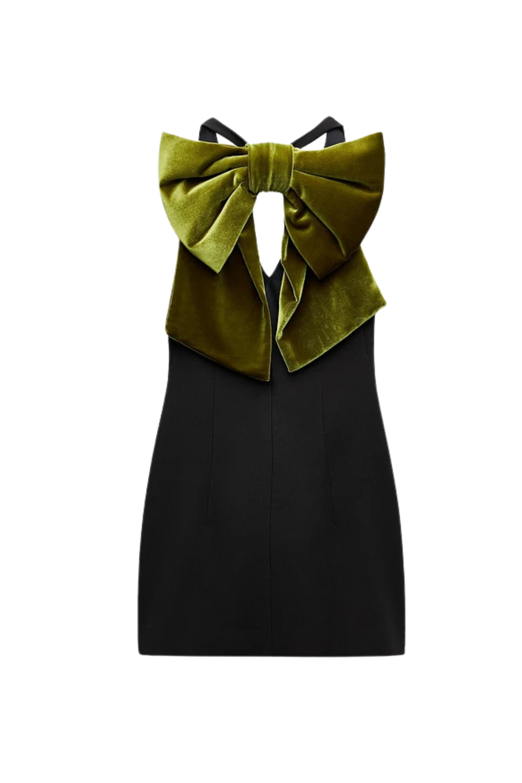 velvet bow mini dress in black