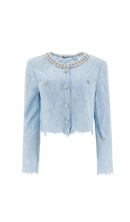 carol lace embellished top in blue