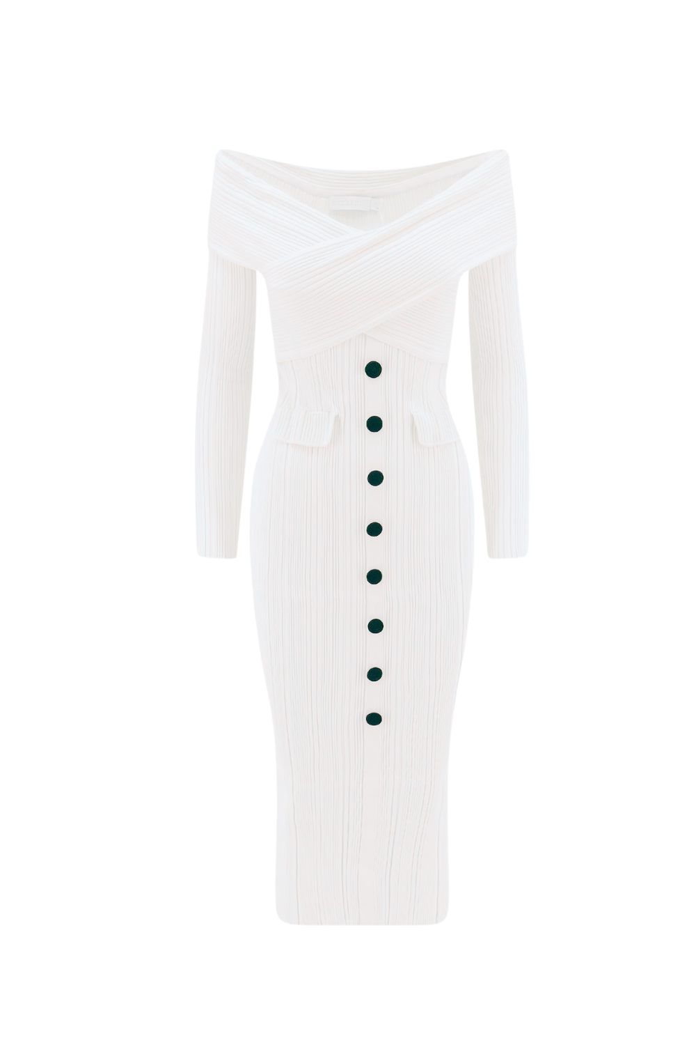penny Off Shoulder Knit Midi Dress in Cream