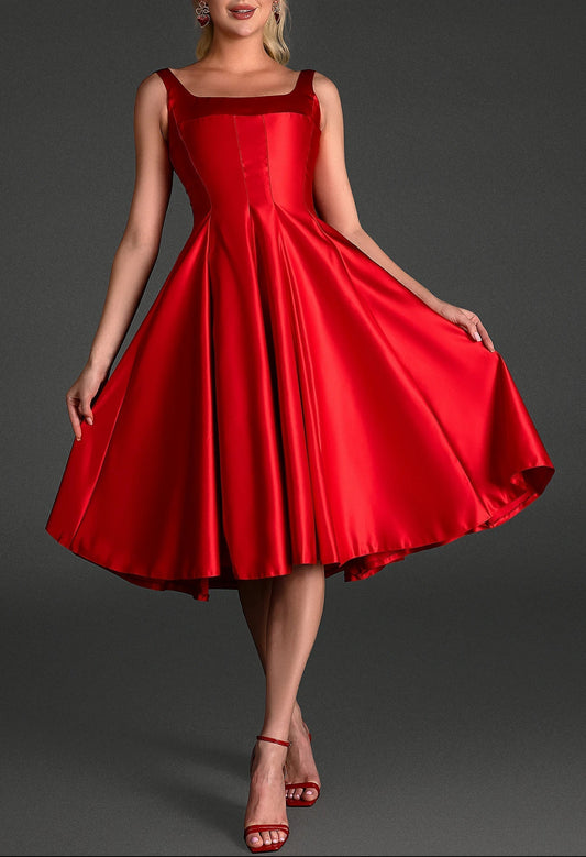 Filio Strap Satin Patchwork Dress In Red