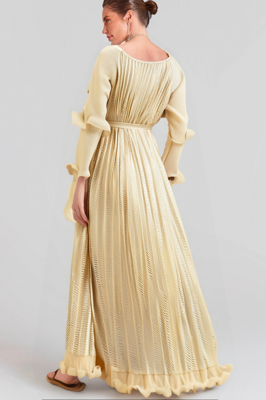 Ellie neutrals gilded ruffled midi dress
