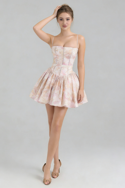 Helen Floral Stretch Cotton Mini Dress - Peach