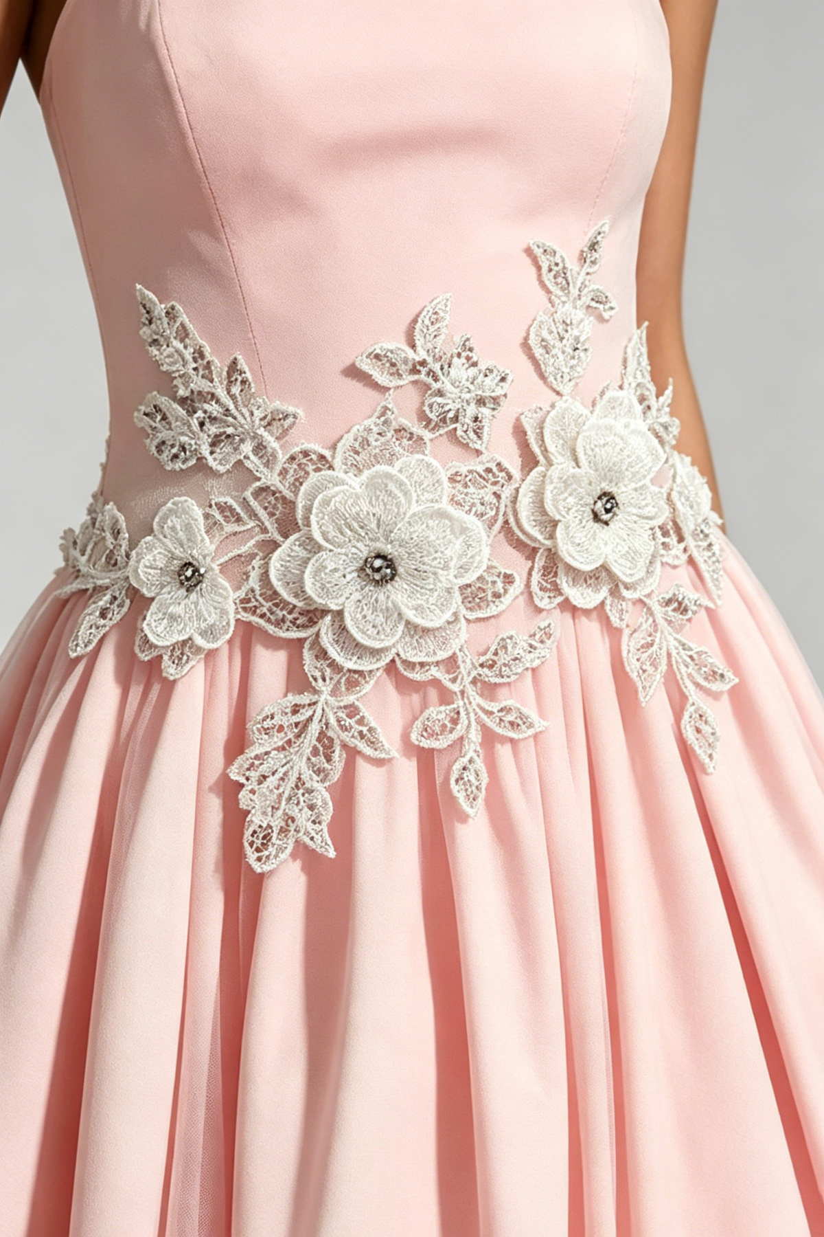 Lace Embroidery Cressida backless puffy Midi Dress - Blush