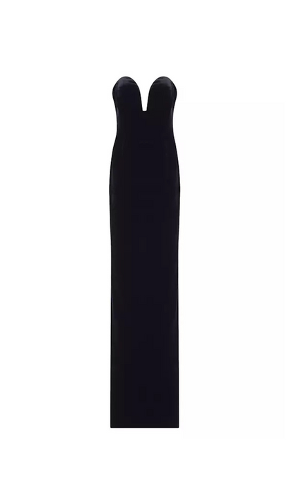 hermosa silk strapless bow gown in black