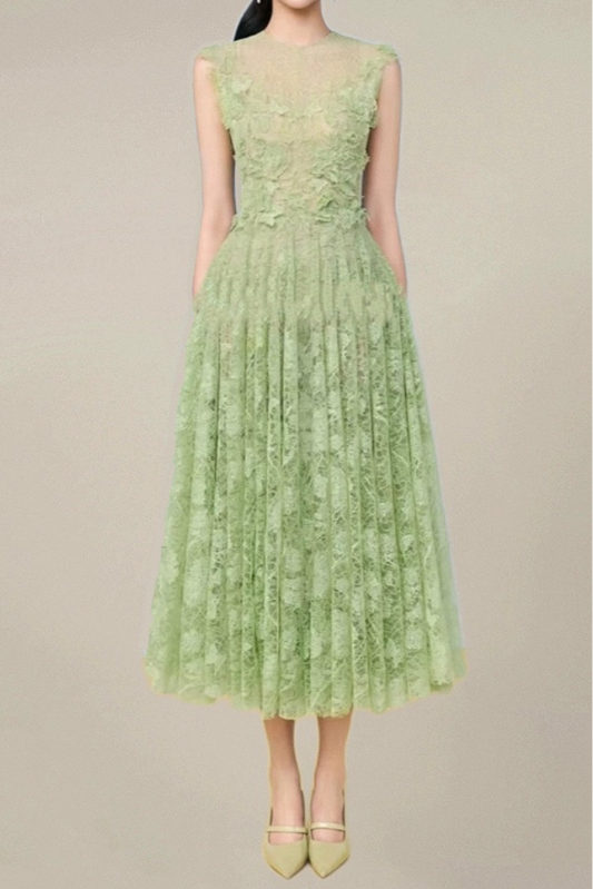 jennifer Lace Flower embellished maxi Dress in green