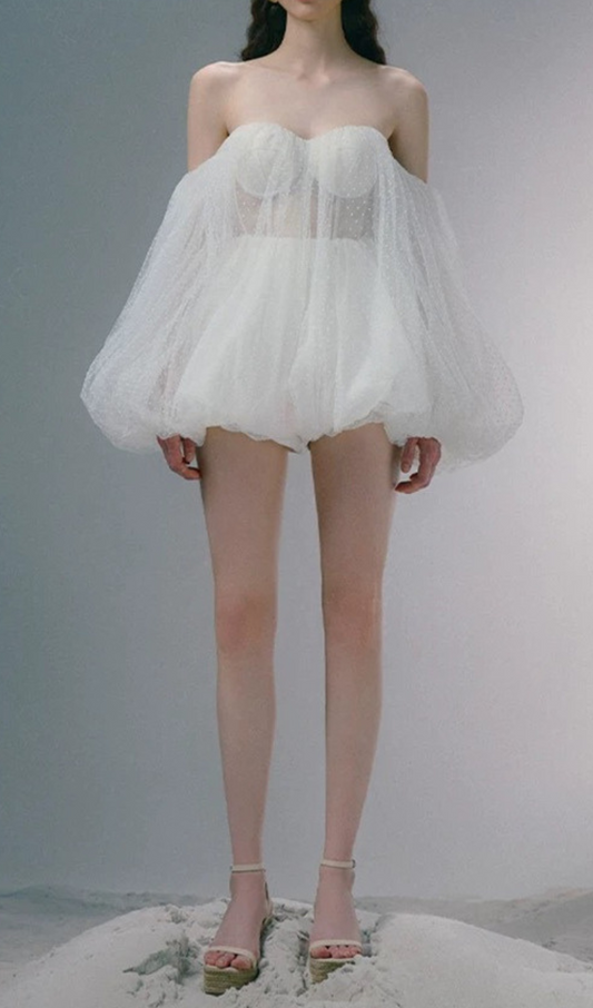 winni strapless mesh mini dress in white