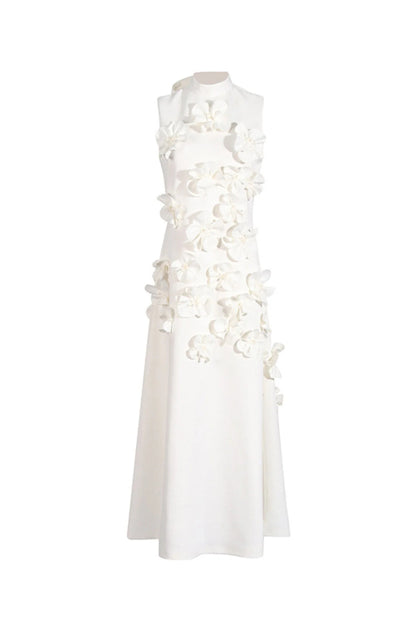ANNONA WHITE FLOWER EMBELLISHED MAXI DRESS
