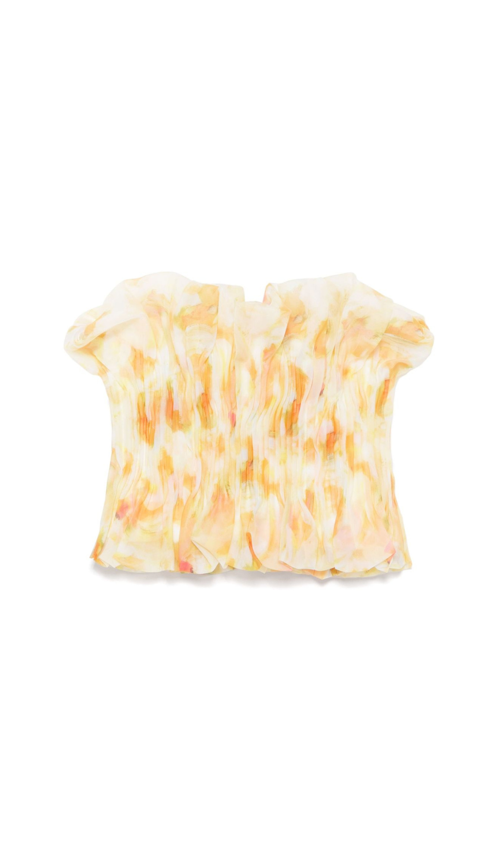 print ruffle trim top in yellow