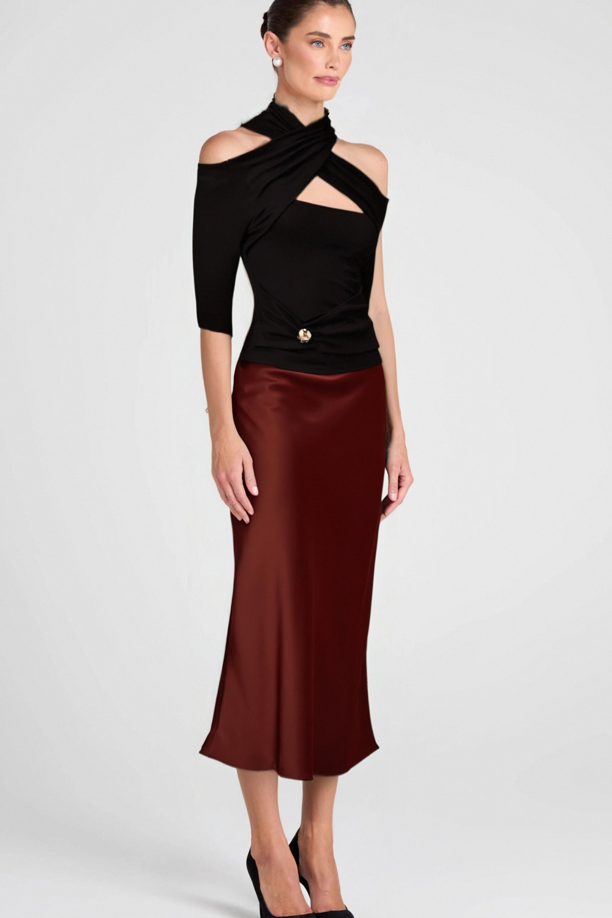 Odette black ruched stretch-jersey top