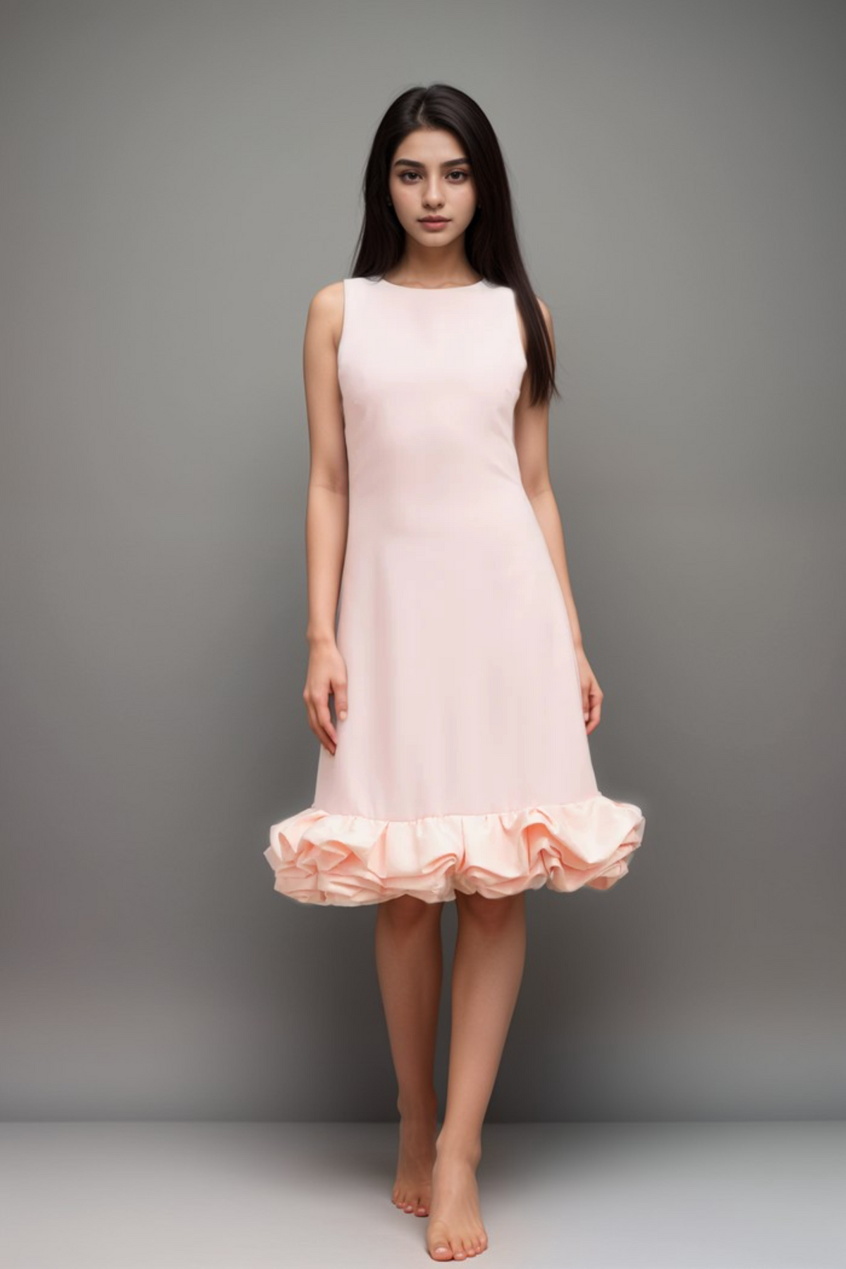 Charlène pink ruffled sleeveless midi dress