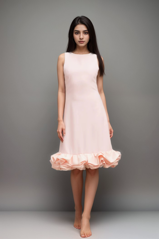 Charlène pink ruffled sleeveless midi dress