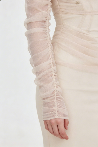 Ariel apricot Mesh Off-Shoulder Mermaid maxi Dress