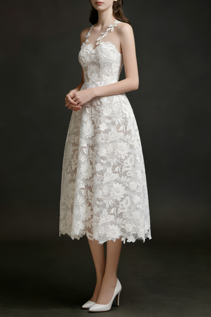 erica floral lace midi dress in white