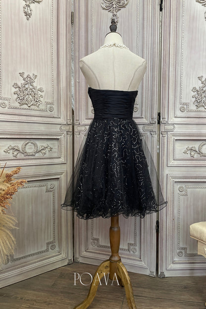 Embellished Mini Strapless Dress In Black