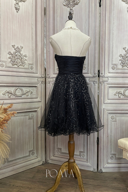 Embellished Mini Strapless Dress In Black