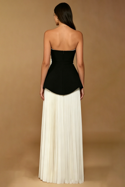 Strapless 3D Rose Appliqué Peplum Maxi Dress