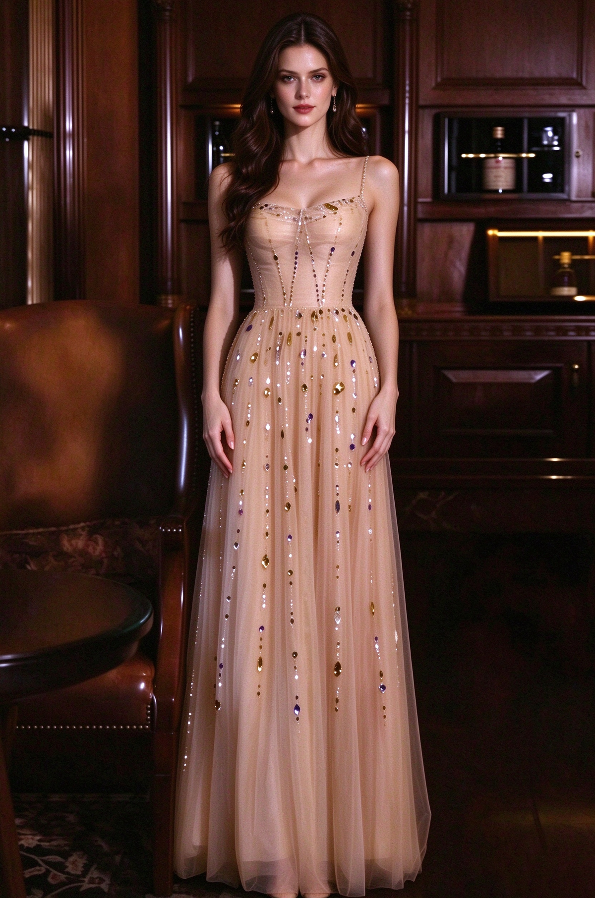 Nicola's elegant backless halter maxi dress - Champagne