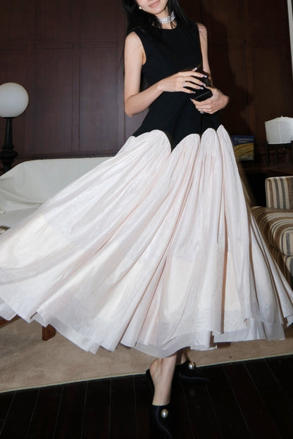 Tulle white and black maxi dresses