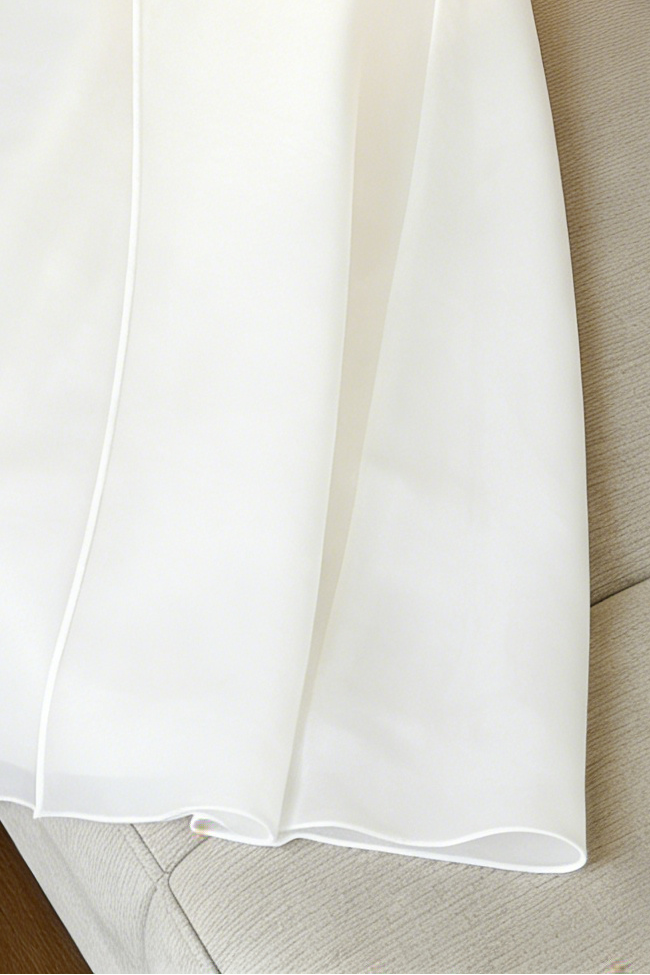 Strapless Layered Organza Midi Dress In White With Graay Flower Embroidery