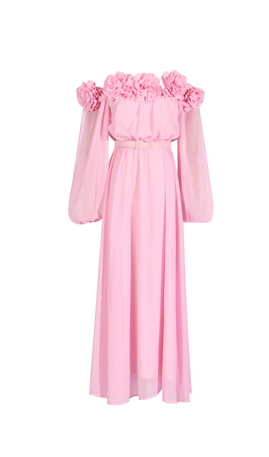 ascella flower shoulder maxi dress in pink