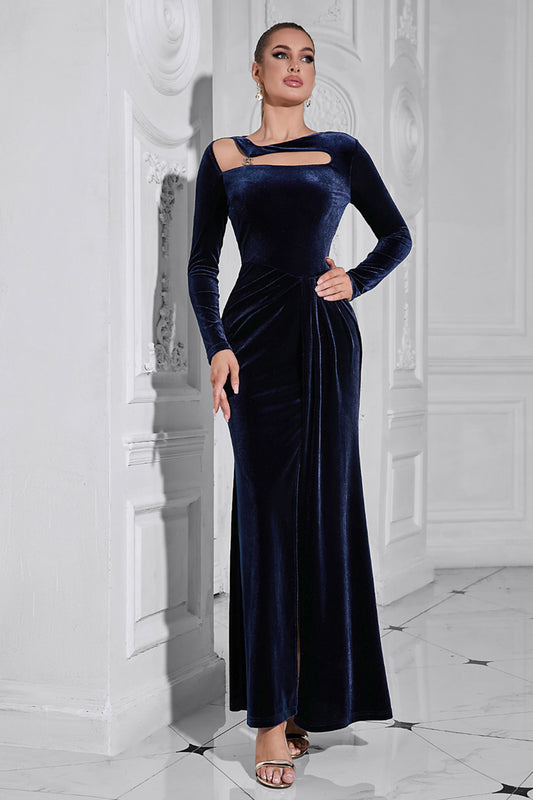 Velvet cutout maxi dresses in navy