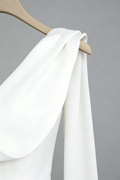 White Asymmetrical One-Shoulder Mini Dress with Sash Tie