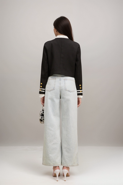 Géraldine black ruffled-trim jacket