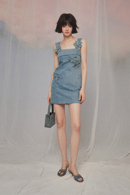 Flower mini dress in blue